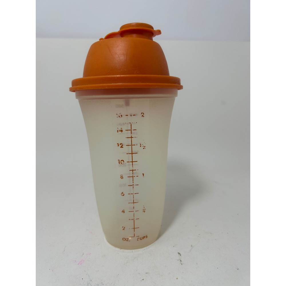 Tupperware Quick Shake 16oz 500ml Orange Lid Blender Mixer Container 844-25